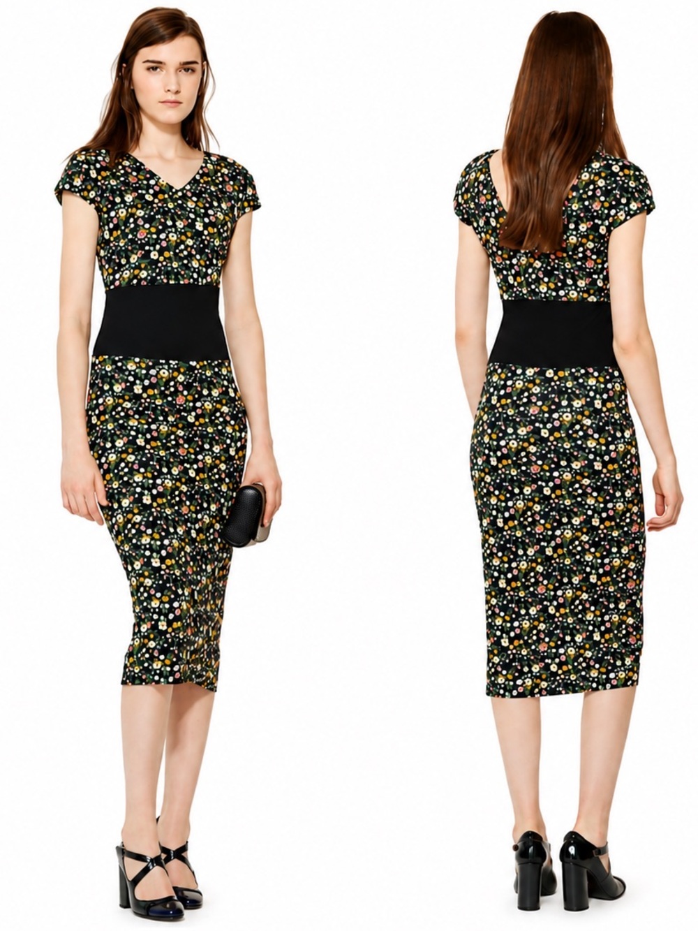 Tory Burch Juillet Vilette Ditsy Floral Midi Stretch Casual Dress Size Medium